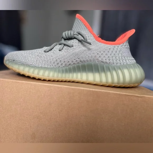 Adidas Yeezy Boost 350 V2 Desert Sage shoes.